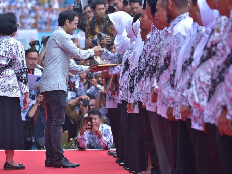 Mendikbud Nadiem Makarim pada peringatan Hari Guru Nasional  2019 dan HU ke-74 PGRI