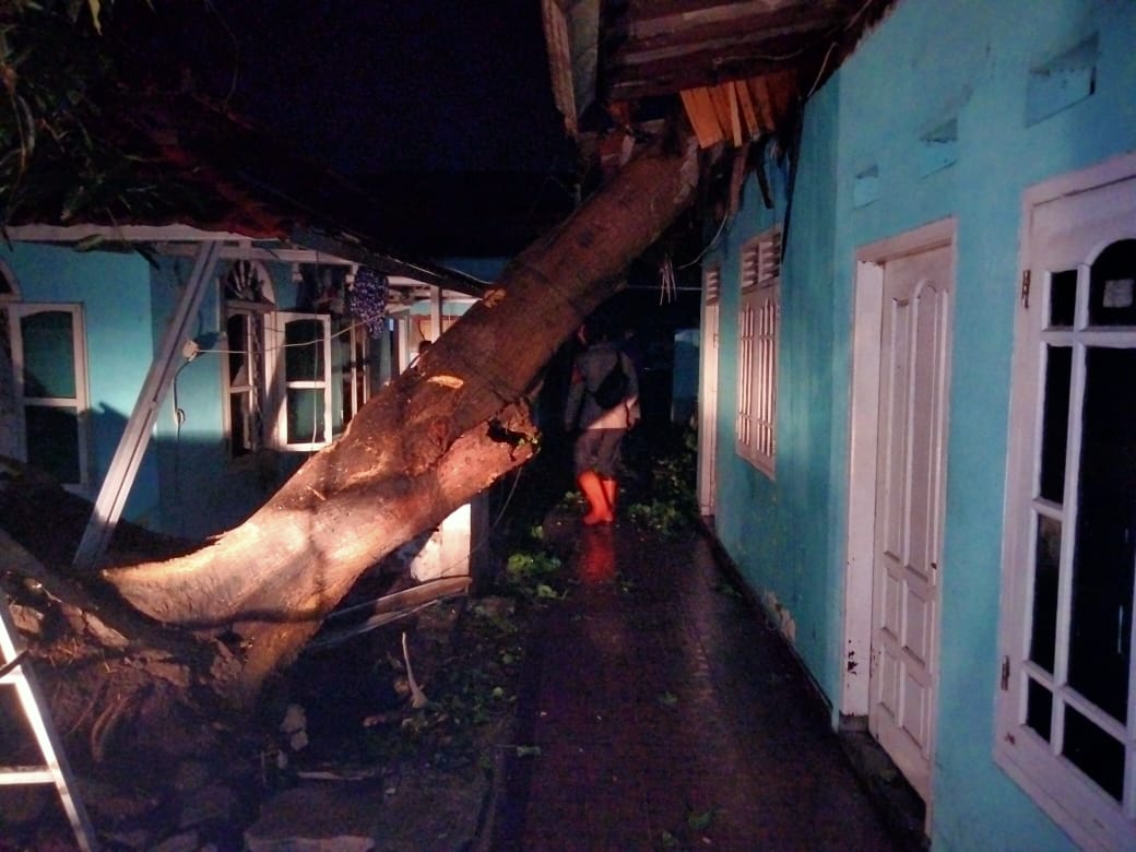 Pohon tumbang yang menimpa rumah di kecamatan Tambun Selatan