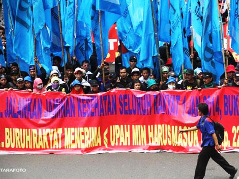 Aksi buruh pada May Day tahun lalu