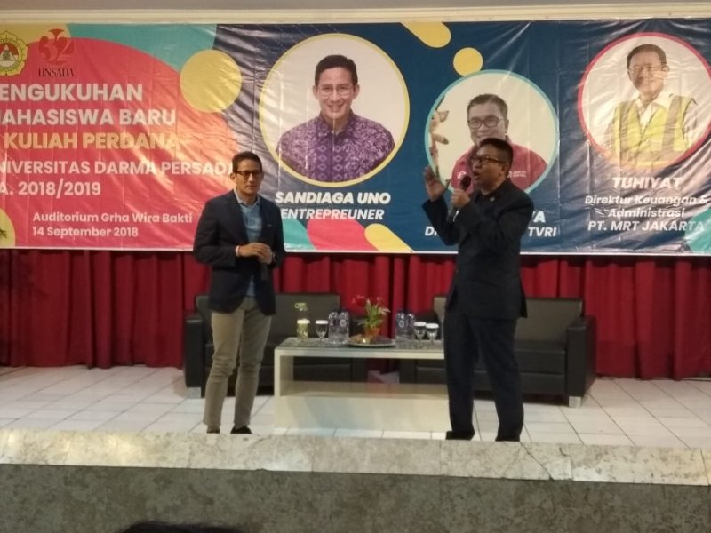 Bakal Cawapres Sandiaga Uno menghadiri kuliah perdana di kampus Unsada