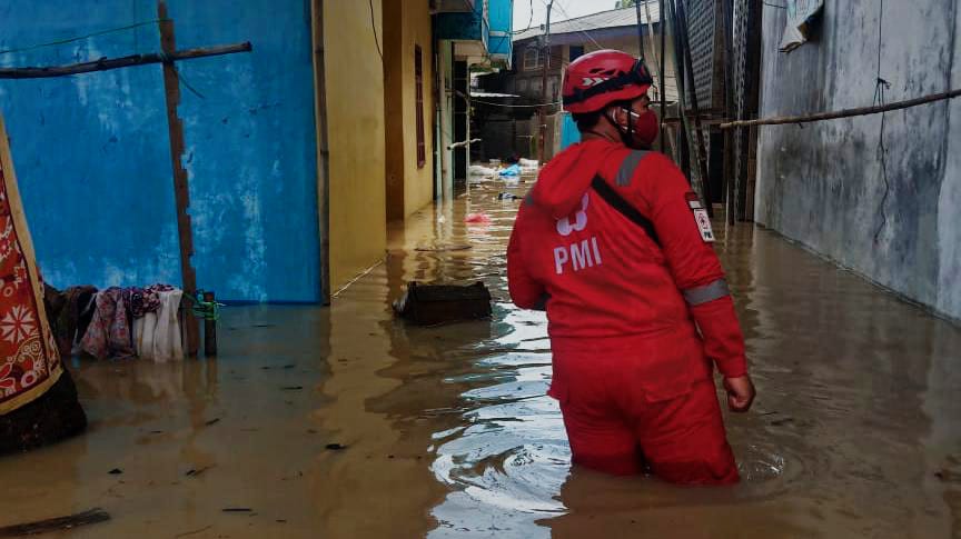 Genangan Banjir di Teluk Pucung Bekasi Utara.Senin 8 Februari 2021