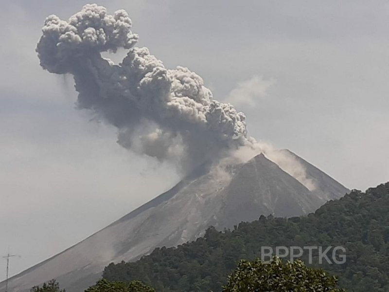 Gunung Merapi mengeluarkan awan panas letusan pada Ahad (17/11). (BPPTKG)