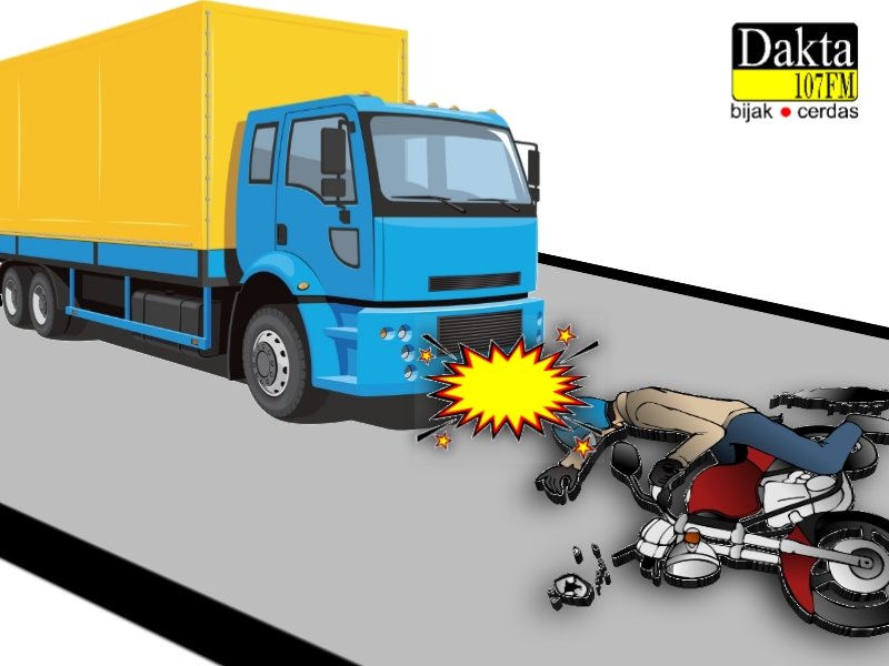 Ilustrasi kecelakaan truk dengan pengendara sepeda motor (Dakta/Rafi)