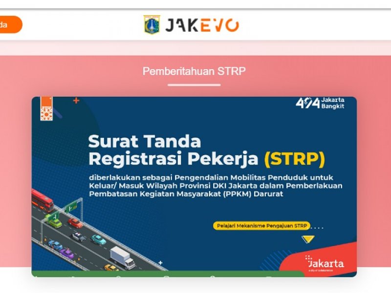 Tampilan situs Jakevo untuk pendaftaran Surat Tanda Registrasi Pekerja (STRP)